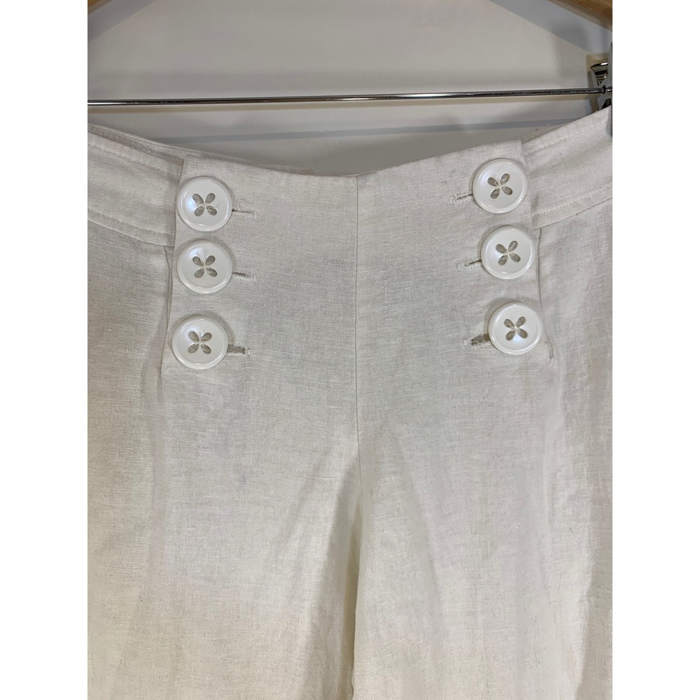 Sailor Button Linen Pants 10 Coastal Nautical Quiet Luxury Womens